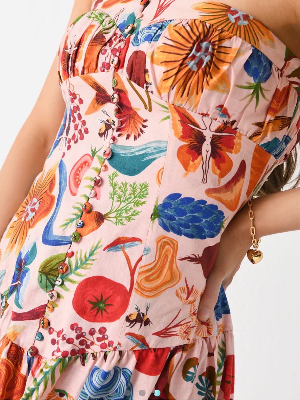 Farm Rio Pink Strapless Midi Dress With Multicolor Botanical Print